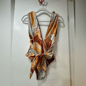 Zara - Deep V Neck - One Piece Swimsuit - Marble and Knot Detail - Size M